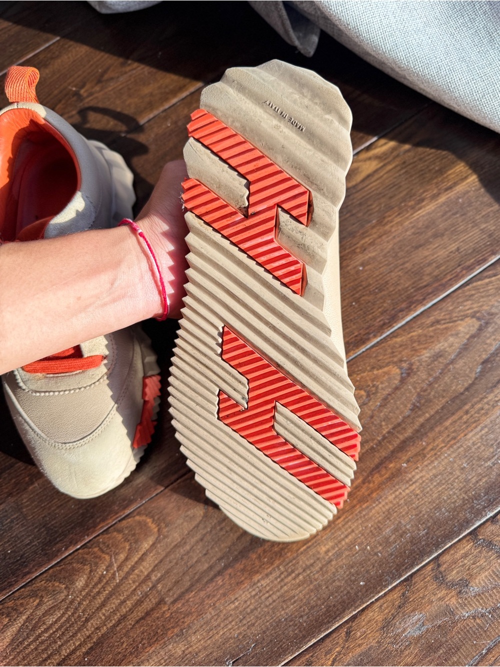 Hermes Tan Suede Sneakers with Bright Orange Accents - Picture 4 of 7